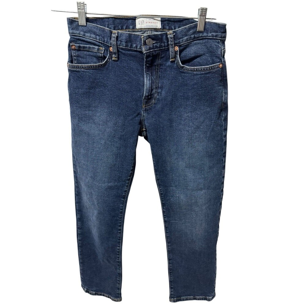 GAP Men’s Straight Fit Dark Wash Blue Denim Jeans Mid Rise 5-Pocket 28x28